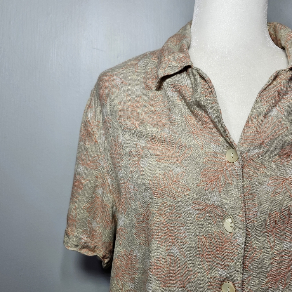 90s Classic Button Down Soft Abstract Leaves Prin… - image 5